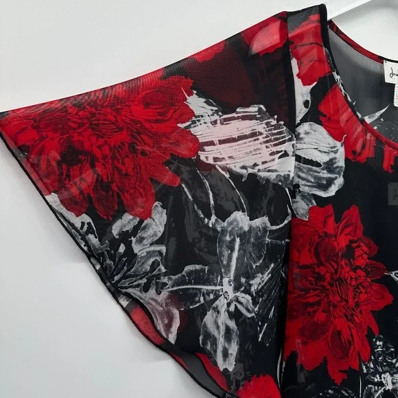 Joseph Ribkoff Top Shirt Size 10 Chiffon Overlay 3/4 Kimono Sleeve Romantic Boho - Picture 7 of 12